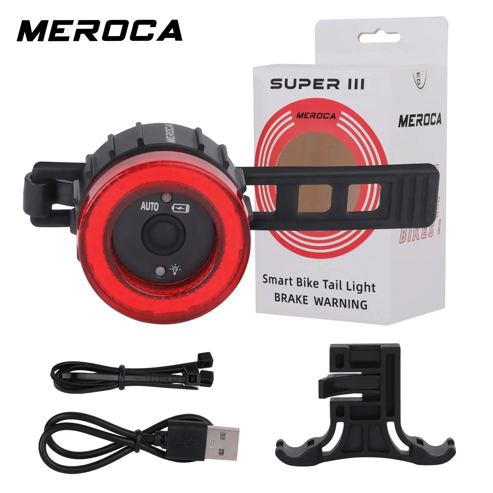 MEROCA Bicycle Rear Light USB Charging Brake Sensor Tail Light