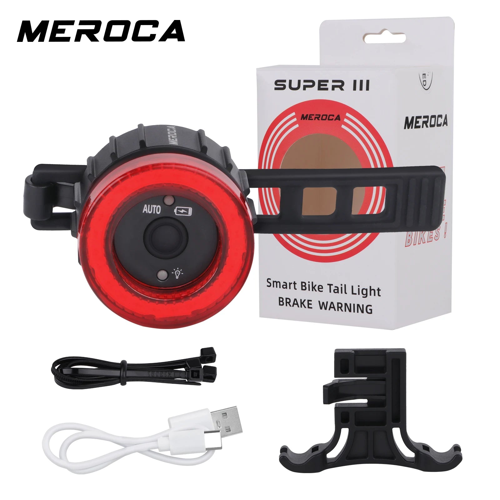 MEROCA Bicycle Rear Light USB Charging Brake Sensor Tail Light