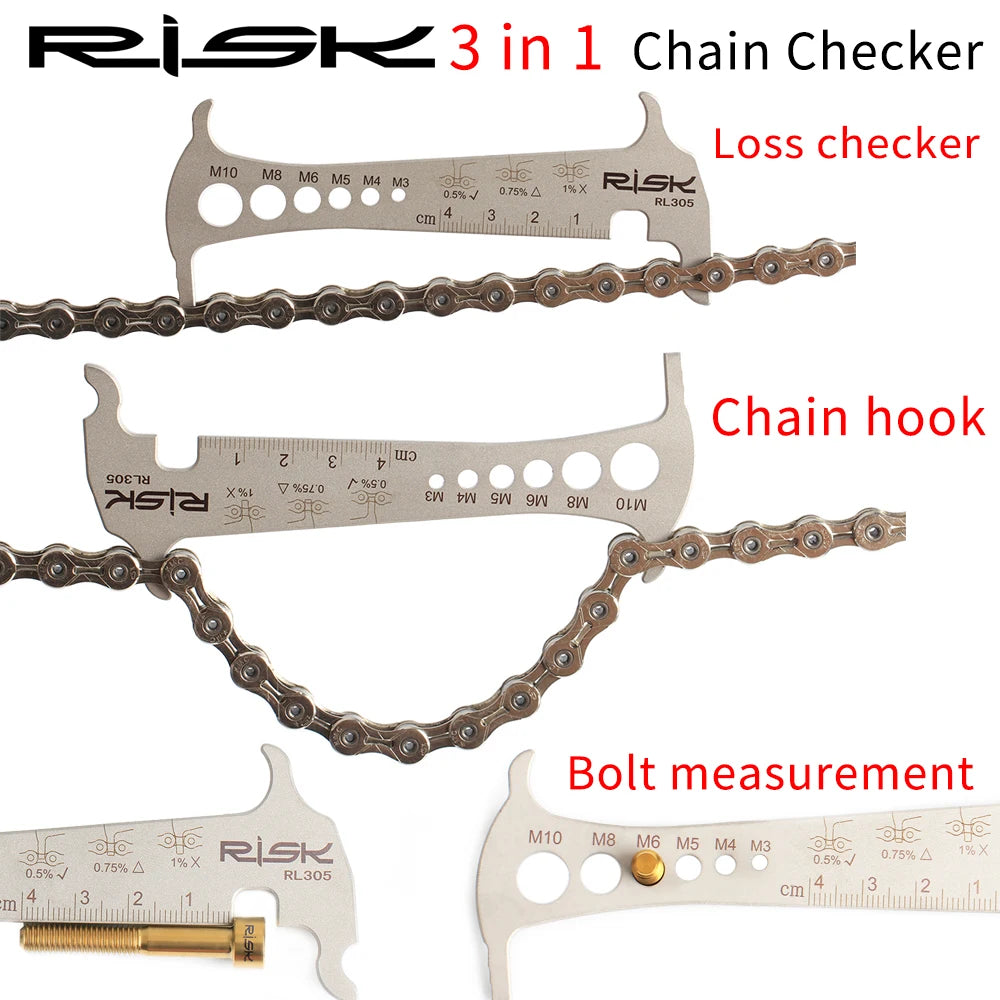 RISK 3 in 1 Bicycle Chain Checker Stainless Steel