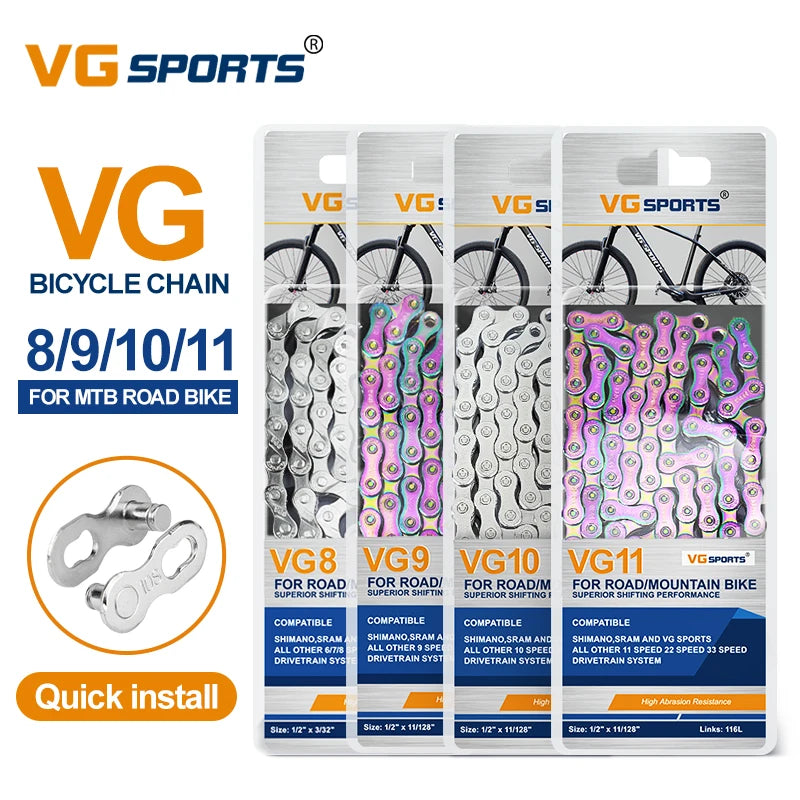 VG Sports MTB Sliver Bicycle Chain 6 7 8 9 10 11 12 Speed 116 Links