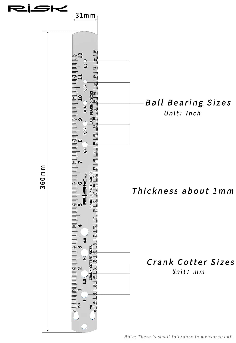 Bicycle Spoke Ruler Crank Cotter /Ball Bearing Gauge